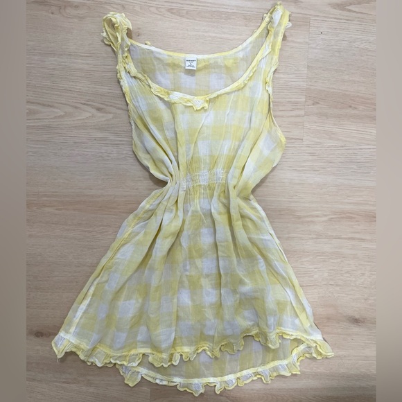 Y2K Old Navy butter yellow and white gingham babydoll tank size Large - Picture 1 of 7